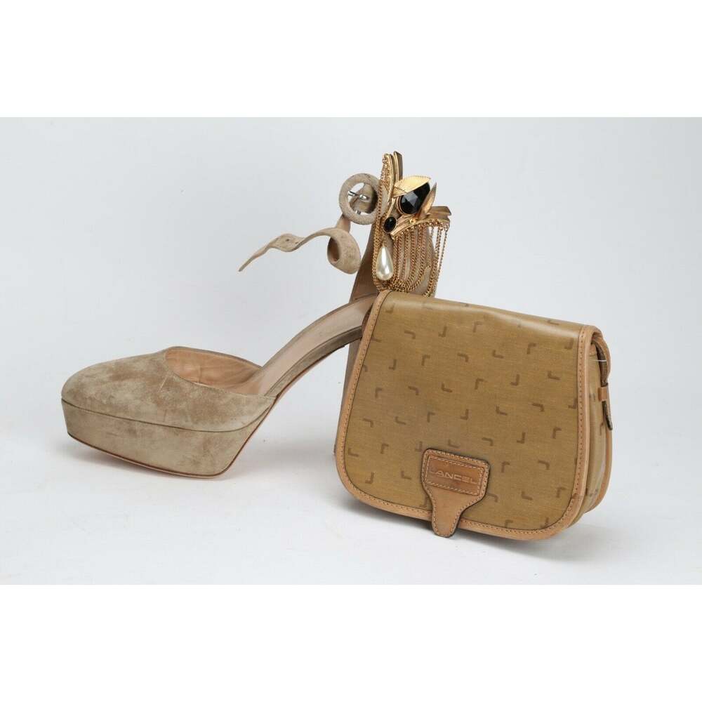 Vintage LANCEL Beige Canvas Coated Flap Mini Shoulder Bag - Picture 9 of 12